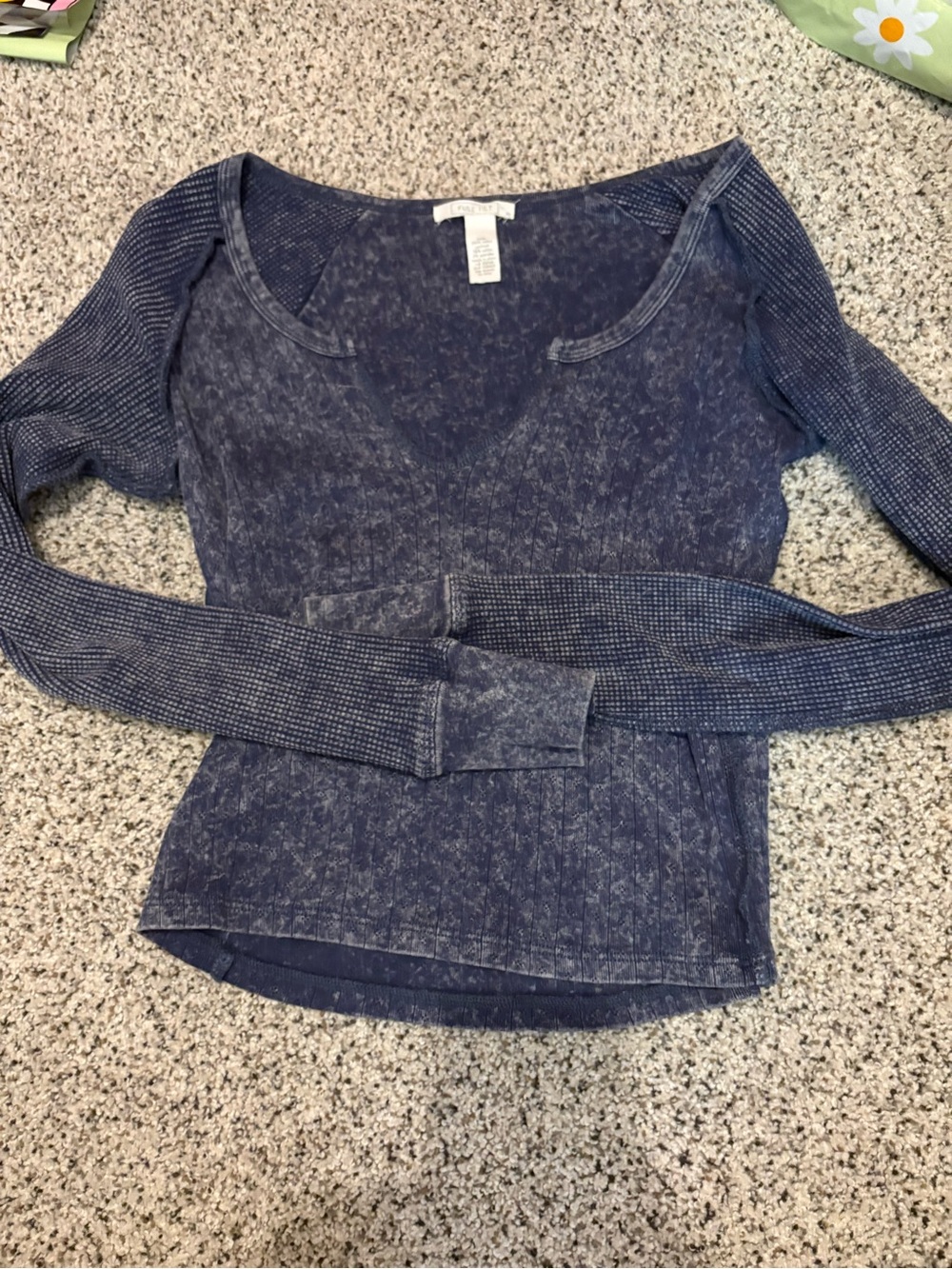 Full Tilt Washed Navy Scoop Neck Long Sleeve Top